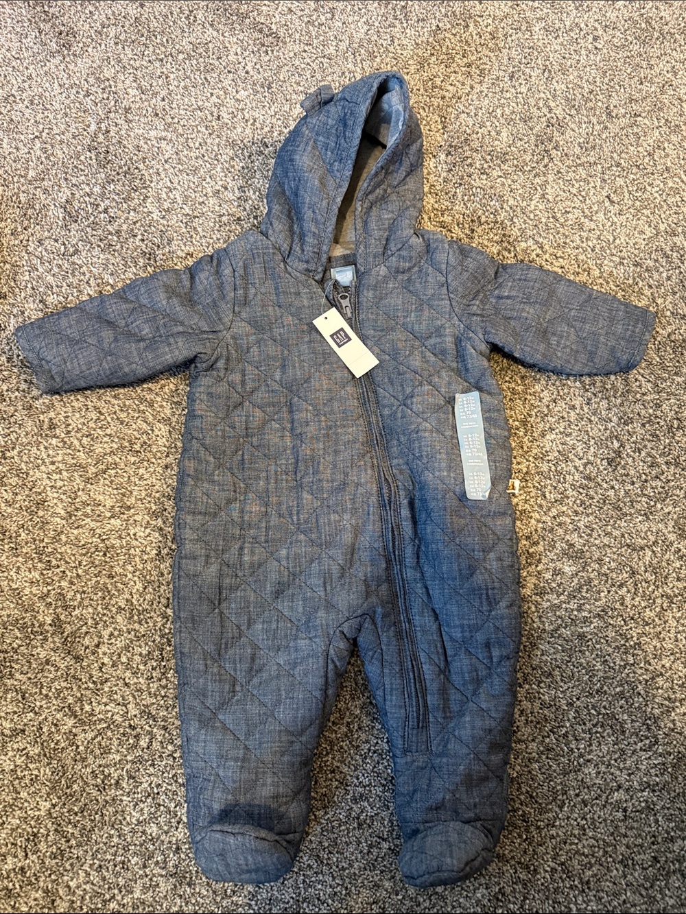 BabyGap Quilted Chambray Winter Snow One Piece Bear Ears Lined 6-12M NWT